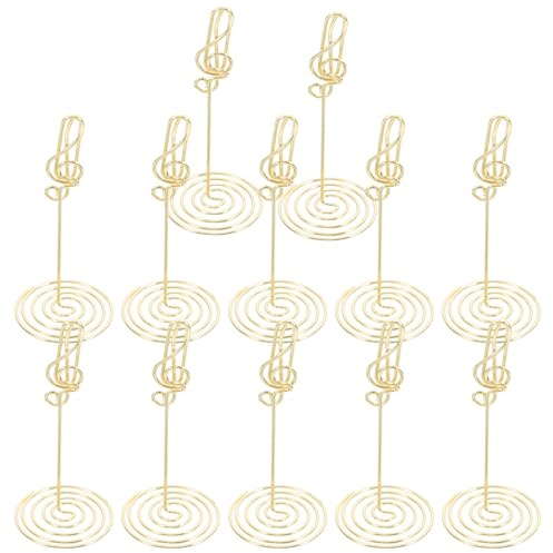 SHINEOFI Lot de 12 Porte-mémos à Trombone de Notes de Musique, Porte-Cartes de Table Dorés, Supports Verticaux pour Numéros de Table Mariage, Clips Multifonctions pour Bureau et Événements