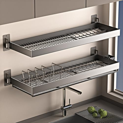 Scolapiatti sospeso sopra il lavello, scolapiatti a sospensione in acciaio inossidabile, scaffale multifunzione per riporre pentole, piatti, ciotole(Double layer,100cm/39.4in)