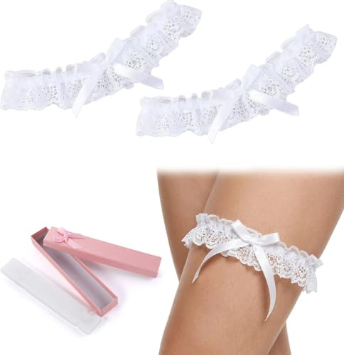 MNYXIS 2 Piezas Liga Novia, Liga Novia, Liguero de Boda de Encaje Blanco con Lazo, Regalo Nupcial, Accesorios de Novia para Fiesta, Compromiso, Despedida de Soltera
