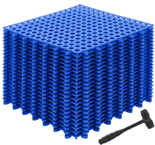 Drydiet 24 Pack Drainage Tiles Modular Interlocking Floor Tiles with 1 Pc Plastic Hammer 12 x 12 Cushion Mat Non Slip Rubber Floor mat with Holes for Pool Bathroom Deck Kitchen Patio (Dark Blue)