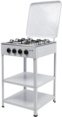 Fornello a gas a quattro fuochi con 4 manopole, accensione manuale e regolazione della fiamma, adatto per pentole piatte (alluminio, acciaio inossidabile), ideale per casa vacanze, camper e terrazza