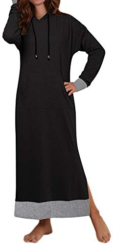 Jacansi Women's Long Sweatshirt Hoodie Dress with Pockets Winter Maxi Dresses for Women Dark Grey M