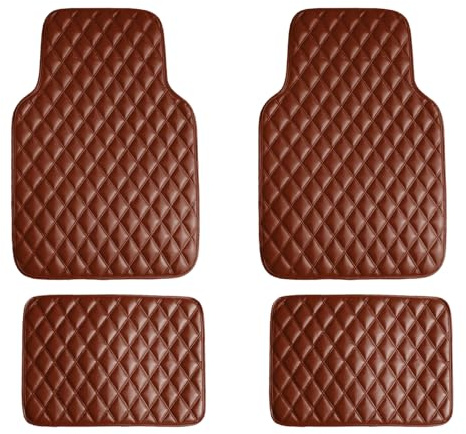FH Group Floor Mats - Faux Leather Floor Mats for Cars, Universal Fit Automotive Floor Mats, All Purpose Car Floor Mats, PU Leather Protector Mat for Most Sedan, SUV, Truck Floor Mats Brown