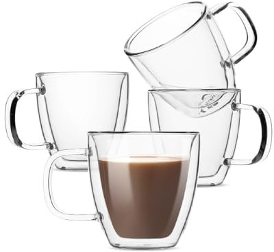 BTaT- Double Walled Espresso Cups, 5 oz, Set of 4, Clear Coffee Mugs, Double Wall Insulated Espresso Cups, Small Coffee Mugs for Tea, Lattes, Macchiatos, Hot & Cold Beverages, Microwave Safe