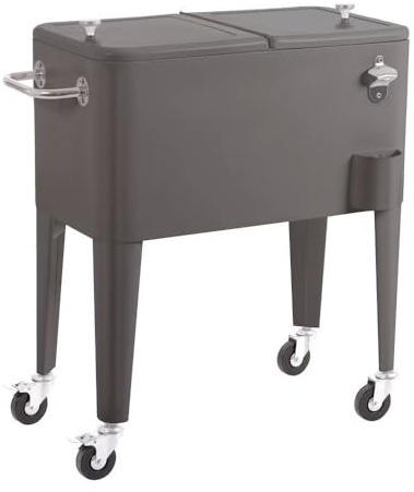 LOLAhome Nevera Carrito Vintage para Exterior, Gris, 56 litros Capacidad | De Acero con tratamiento Epoxi para Exterior. Carrito de bebidas retro auxiliar con isotermo. Para barbacoa y celebraciones