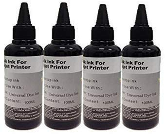 Kit recharge de cartouches 4 flacons de 100 ml d'encre noire universelle pour Brother, Canon, Epson, HP, Lexmark, Xerox, Dell.