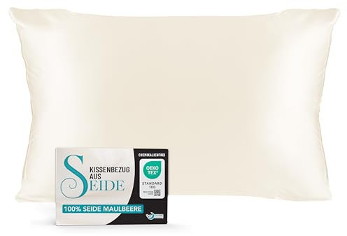 Dreamzie Kissenbezüge Seide - 40x80 cm - Gewicht 19 Momme 100% Reine Maulbeerseide Doppelseitig - Seidenkissenbezug für Haar und Haut, Anti-Aging, Anti-Bettwanzen - Elfenbein