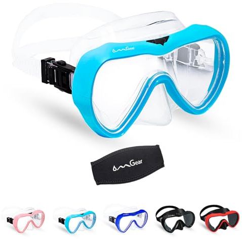 OMGear Diving Mask Snorkeling Gear Kids Adult Snorkel Mask Dive Goggles Silicone Swim Glasses with Nose Cover for Scuba Free Diving Spearfishing Neoprene Strap Cover Impact Resistance (Aqua)