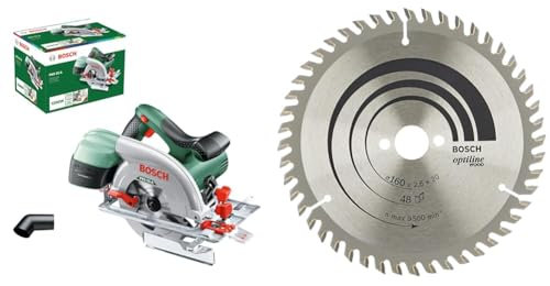 Bosch Kreissäge PKS 55 A + Kreissägeblatt Optiline Wood (für Holz, Ø 160 x 20 x 2,6 mm, 48 Zähne)