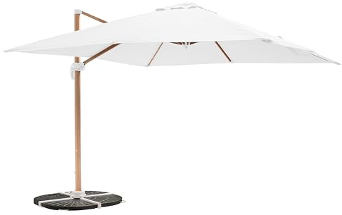 Oviala Parasol déporté 3x3m et 4 Dalles lestées Effet Bois Blanc