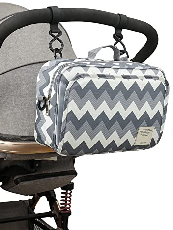ISAKEN Universal Kinderwagen Organizer mit Feuchttücherspender, Multifunktionale Tasche für Kinderwagen und Buggy, Baby Zubehör mit Reißverschlusstasche
