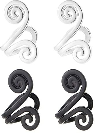 2 Paar Akupressur-Ohrringe Ohrclip Hoop Mantra Ohrclip Unisex Nicht Durchstechend Silber Schwarz