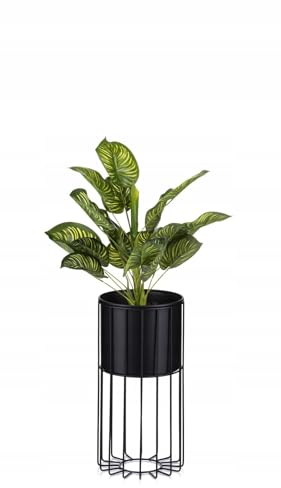HowHomely Moderne Blumenständer Metall 42 cm Hoch mit Schwarz Blumentopf Rund 19 cm Ø auf Robuste Ständer - Pflanzenständer zur Dekoration Innenräumen
