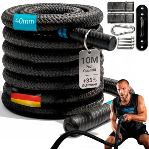 aerobis® Battle Ropes 30-40mm Durchmesser und 10-15m Länge inkl. Wandanker | Wetterfestes Trainingsseil | Videoanleitung & Trainingsplan