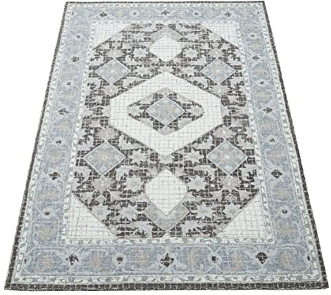 Gray Beige Compatible with Braun 160X230 cm Teppich 100% Wolle Orientteppich Handgetuftet HT287