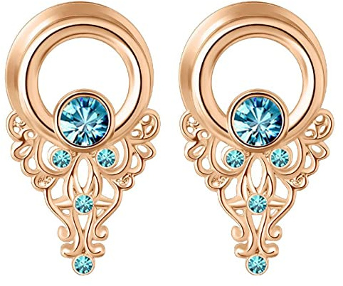 Beydodo Piercing Plug Edelstahl, Ohr Tunnel 6-16MM Blume mit Blau Zirkonia Ohrringe Tunnel Ohr Expander Set