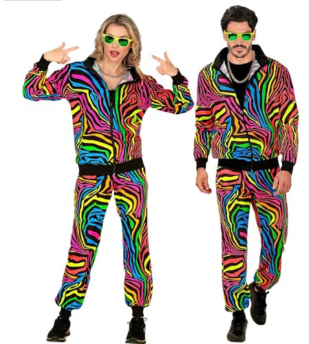 W WIDMANN MILANO Party Fashion - 80er Jahre Trainingsanzug | Zweiteiliger Jogginganzug, Jacke und Hose, Leuchteffekt unter UV-Licht, Kostüm für Karneval, Festival