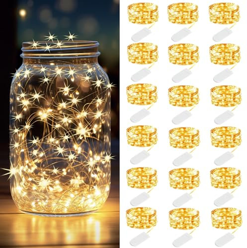 LEDIKON 18 Pack Fairy Lights Battery Operated String Lights-3.3ft 20 LED Silver Wire Warm White Firefly Mini Lights for Wedding,Party,DIY Crafts,Mason Jars,Centerpiece Table Decorations