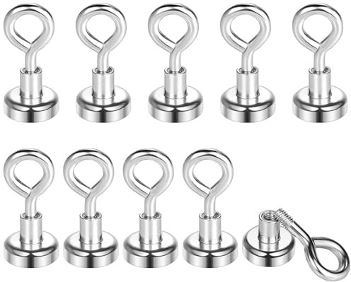 Wukong 10 Pezzi Magnete al Neodimio Magnete con Gancio, 16mm Ganci Magnetici Extra Forti, 9KG(20LB) Calamite Piccole Rotonde, Calamita Potente per Cucine, Magazzini e Esterni