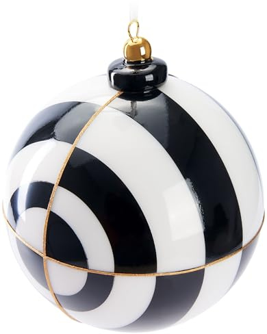 BRUBAKER Premium Weihnachtskugel mit Kreis Muster - Schwarz/Weiß und Gold - 10 cm Baumkugel aus Glas mit Porzellan Topper - Hergestellt in Handarbeit - Christbaumschmuck Christbaumkugel
