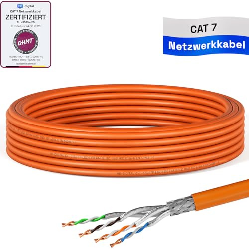 HB-DIGITAL 10m CAT 7 Netzwerkkabel reines Kupfer Simplex - Orange | LAN Kabel GHMT Zertifiziert Verlegekabel Ethernet Installationskabel, 10 Gbit/s, reines Kupfer AWG23 S/FTP