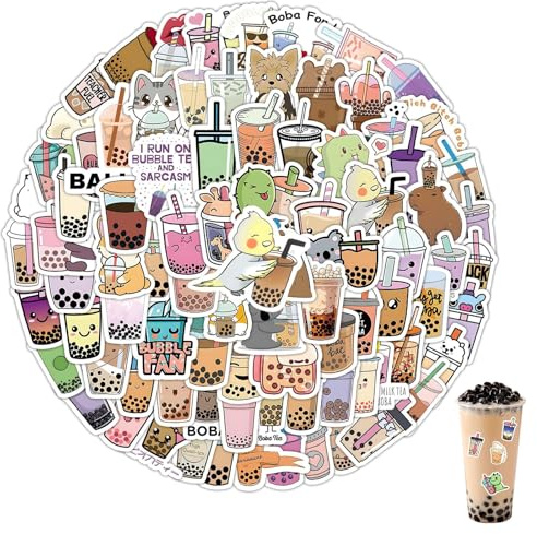 100 Stück Bubble Tea Wasserfeste Aufkleber, Süße Getränke Sticker, Kawaii Graffiti Vinyl-Aufkleber für Wasserflaschen, Handy, Laptop