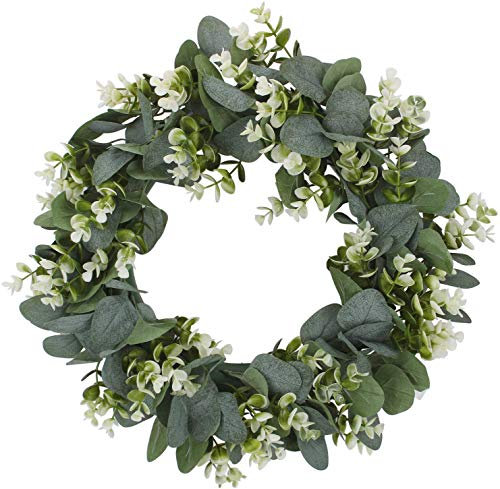 Osterkranz mit Blumen dekorativer Osterdekoration Türblatt Lysimachia Simulation Ring Girlande rund weiß Deko Klopfer Feld Anhänger Kunstblumen Ostern Kranz mit Bunte Osterei (Green, One Size)