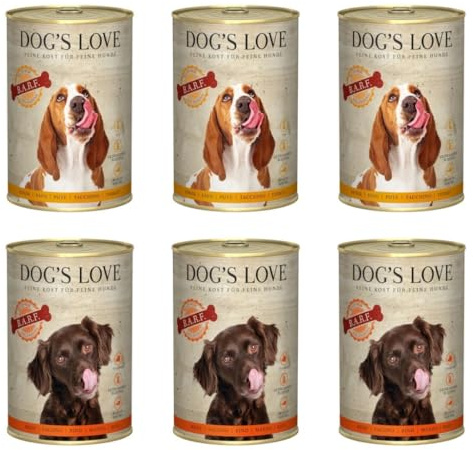 Dog'S Love Complemento Barf para Perros | Varios Sabores | 6 x 400 Gr (3X Pavo 3X Vacuno)