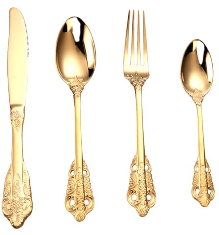 Cabilock 1 Juego Cubiertos De Acero Inoxidable Cuchillo De Bistec Antiguo Juego De Cubiertos. Cubiertos De Metal Tenedores y Cucharas Cubiertos De Año Nuevo Cuchara De Mesa Palacio
