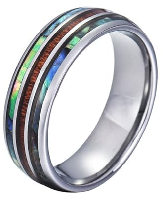 Beydodo Edelstahl Ringe Partner, Herren Ring Personalisiert 8MM mit Muschel und Holz Bandring Freundschaftsring Silber Ringe für Männer Größe 52 (16.6)