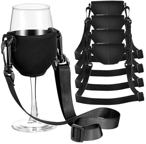 XUEYEGONGJI Portable Wine Glass Holder, 4pcs Adjustable Strap, Medium 7.9'' Neoprene Sleeve