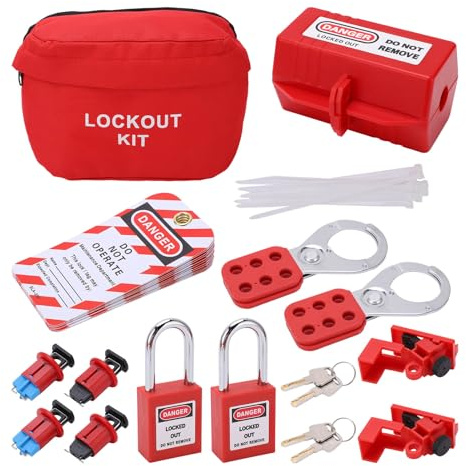Lock Off Kit for Electricians, Electrical Circuit Breaker Lockout Tagout Kit, Clamp on Circuit Breaker Lock Set, Safety Lockout Padlock for Industrial, Electric Power, Flammable Explosive Places