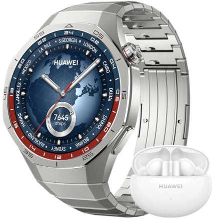 HUAWEI WATCH GT 5 Pro 46 mm Smartwatch, Pro-level Sports Watch, Health Tracking, ECG monitoring, up to 14 Days Battery Life, GPS, Bluetooth call, iOS& Android+FreeBuds 5i, Titanium