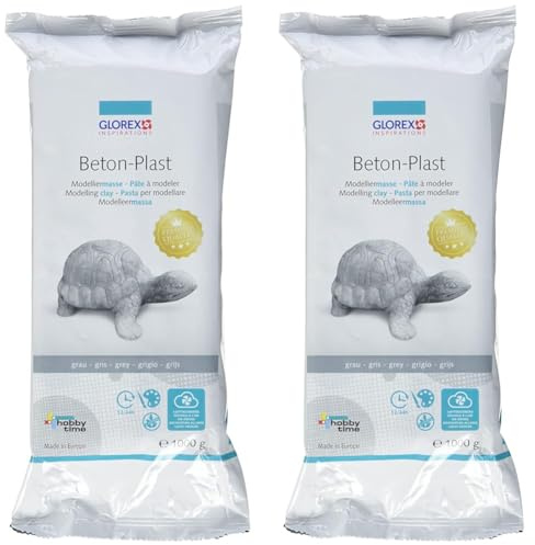Glorex 6 1780 731 - Beton-Plast, 1000 g in betongrau, lufthärtende Modelliermasse mit Beton-Optik, gebrauchsfertig mit einfacher Handhabung (Packung mit 2)