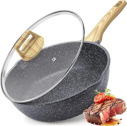 GiPP PoêLe à Frire 24 Cm à Bord Haut Anti-AdhéSif Avec Couvercle, 2,6 L, RevêTement Anti-AdhéSif En Granit De 24 Cm, Avec Couvercle, Sans Pfos/Pfoa, Pour Tous Les Types De Plaques De Cuisson