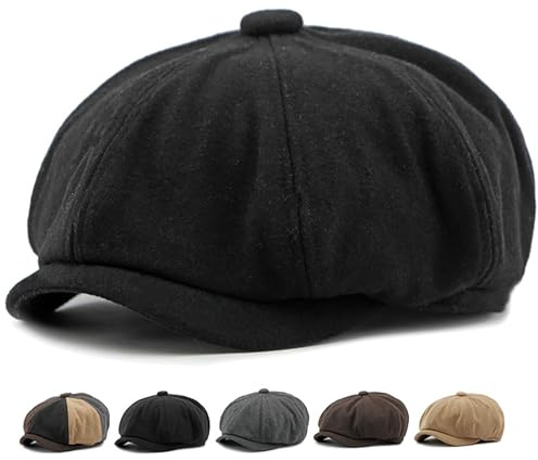 Xinveen Men's 8 Panel Newsboy Cap Vintage Tweed Cap Herringbone Cabbie Flat Cap