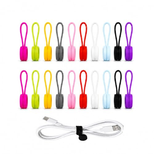 20Pcs Reusable Silicone Magnetic Cable Ties | Multipurpose Silicone Magnet Zip Ties for Cord Management and Organizer,Home,Office,Workshop