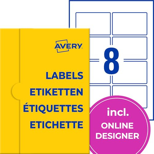 AVERY Zweckform P3461-25 Universal Etiketten (200 Klebeetiketten, 85x55mm auf A4, Papier matt, bedruckbare Produktetiketten, selbstklebende Marmeladenetiketten, individuelle Aufkleber) 25, weiß