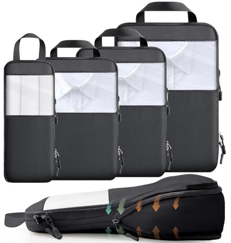 Cozary Koffer Organizer Packing Cubes Compression 4 Stück - Packwürfel mit hohem Fassungsvermögen, Travel Essentials Kofferorganizer FüR HandgepäCk Koffer Und Rucksack - Schwarz