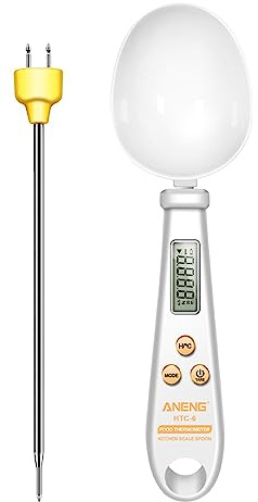 perfk Küchenthermometer, Digitale Löffelwaage, Gewicht in Unzen und Gramm, LCD-Display, präzise und genau für die Zubereitung von Mahlzeiten, Fleisch, Diät, Weiß