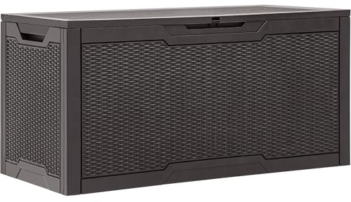 YITAHOME 100 Gallon Outdoor Storage Box, Large Water Resistant Resin Deck Box, Indoor Outdoor Lockable Storage Container for Patio, Garden, Cushions, Tools, Equipment (Dark Brown)
