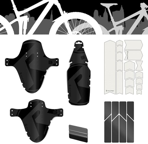 Riesel Design Jobrad Bundle Mountainbike - Schutzblech vorne und hinten & Rahmenschutzfolie & reflektierende Aufkleber im Set für alle Fahrradgrößen (MTB)