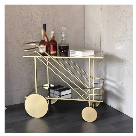 Moderner Glas-Barwagen mit Rädern, 2-stöckiges Design für Kaffee- und Weinaufbewahrung