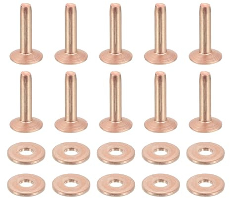 sourcing map 50 Set Copper Rivets and Burrs, 9x3.3x14mm Solid Leather Copper Rivet Fastener for Leather DIY Craft Supplies, Copper Tone