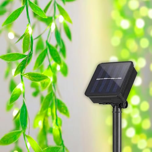 Cveenk Lichterkette Außen Solar,12M 100LED Solar Lichterkette Weidenblatt Solarlichterkette mit 8 Modi,Wasserdicht Solar Lichterkette Aussen für Garten Balkon Terrasse Zimmer Hochzeit Zaun Party Deko