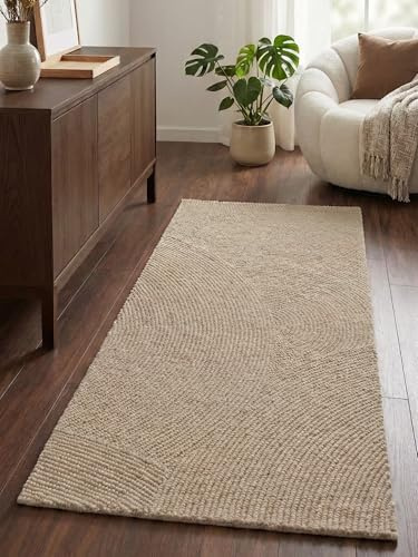 Hanse Home Wollteppich Calmio - Natur Wohnzimmerteppich - Handgetuftet - Hygge Skandi, Boho Läufer Wolle für Wohnzimmer, Schlafzimmer, Esszimmer, Flur - Hellbeige, 80x300cm