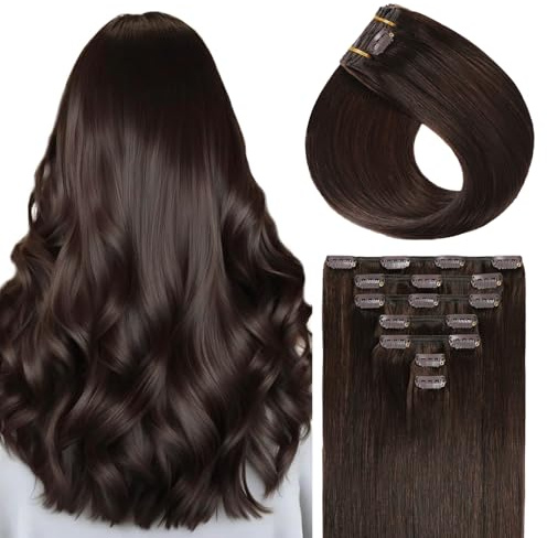 Sunya Clip in Extensions Echthaar Dunkelbraun Echt haar Extension Hair Remy Clips in Haarverlängerung Glatt Haar Seamless Skin Weft 70g 30cm