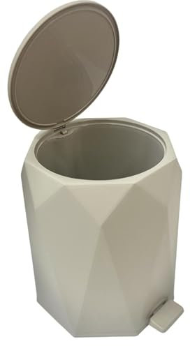 Pattumiera a Pedale-Ideale per Bagno e Cucina, in plastica effetto marmo-Raccolta Differenziata-Capacità 3 Litri, 27 h x 21 (Beige)