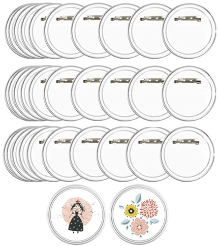 30 Stück Transparente Buttons Selber Machen– DIY Ansteckbuttons ohne Buttonmaschine, für Foto, Bild, Logo (5,4cm) – Acryl Knopfabzeichen mit Sicherheitsnadel, ideal für Kleidung, Schule & Handwerk