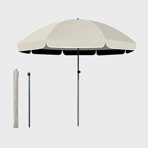 Parasol de plage de 3 m, parasol d'extérieur portable, imperméable UV50+, parasol de jardin réglable, pour camping, couleur beige, 200 cm de diamètre